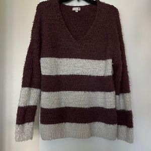 striped v neck sweater